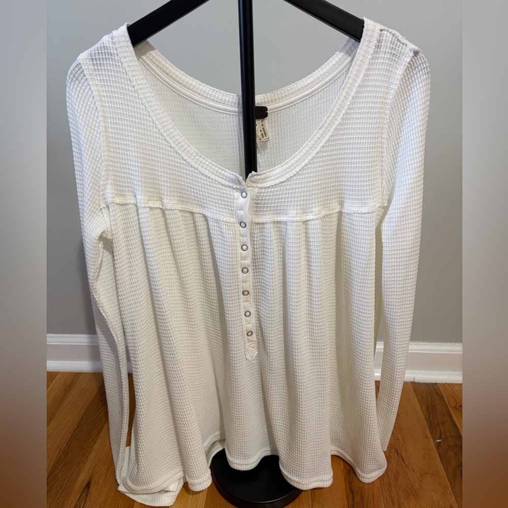 We The Free White Waffle Knit Blouse